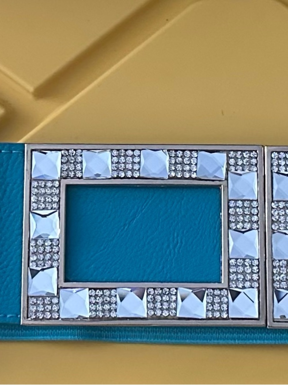 Women’s 2” Wide Rhinestone Square Buckle Belt Accent in Teal Sz 2x
